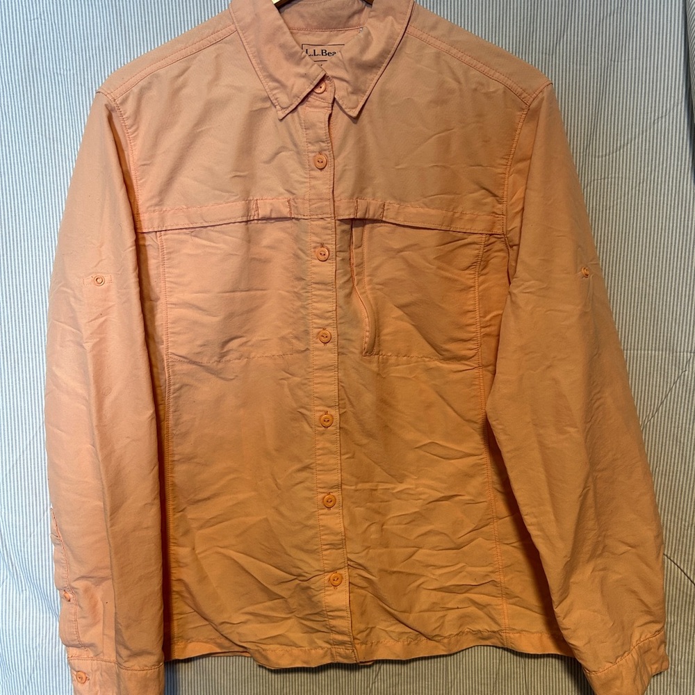 L.L. Bean Women's Mesh Synthetic Camping Hiking Long Sleeve Shirt - Peach XL